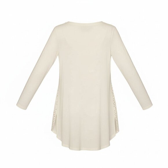 Johnny Was Ivory Eyelet Lace Slip-On Boho Full Asymmetrical Tunic Size Medium - Picture 3 of 9